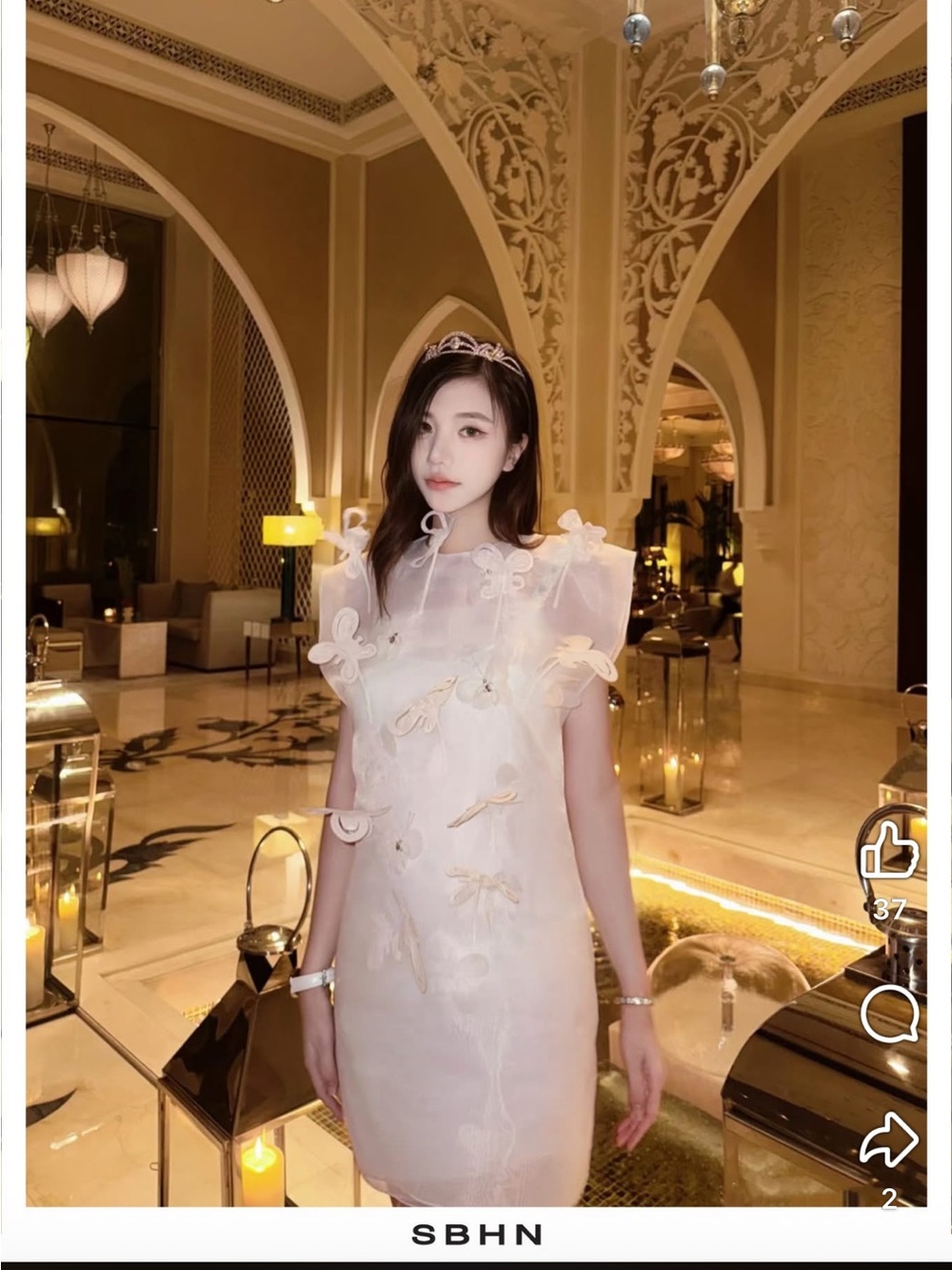 White Organza Floral Appliqué Mini Dress